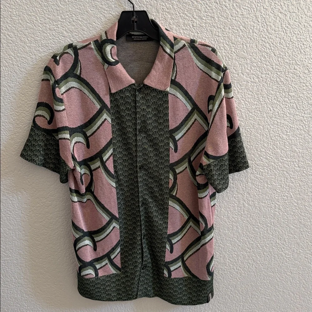 Scotch & Soda Jacquard Knit Button Up Lightweight Green Shirt Size Small - Picture 3 of 8